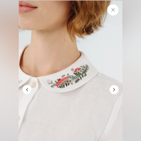 Linen Sondeflor Mushroom Embroidery Shirt NWT - Picture 2 of 5